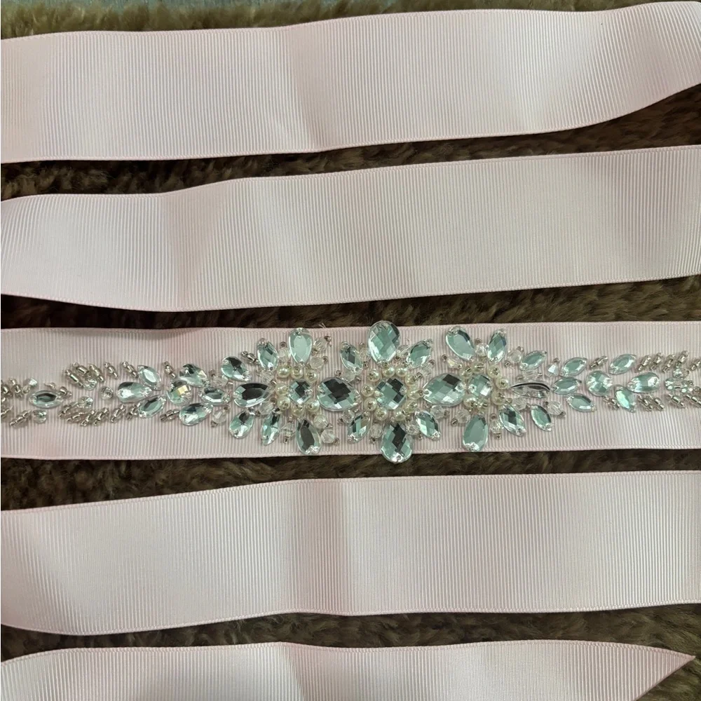 Elegant Pink Sash with Crystal Embellishments